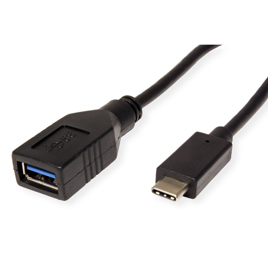 ROLINE USB 3.2 Gen 1 Type C kabel, C-A, M/F, OTG, zwart, zwart, 0,15 m