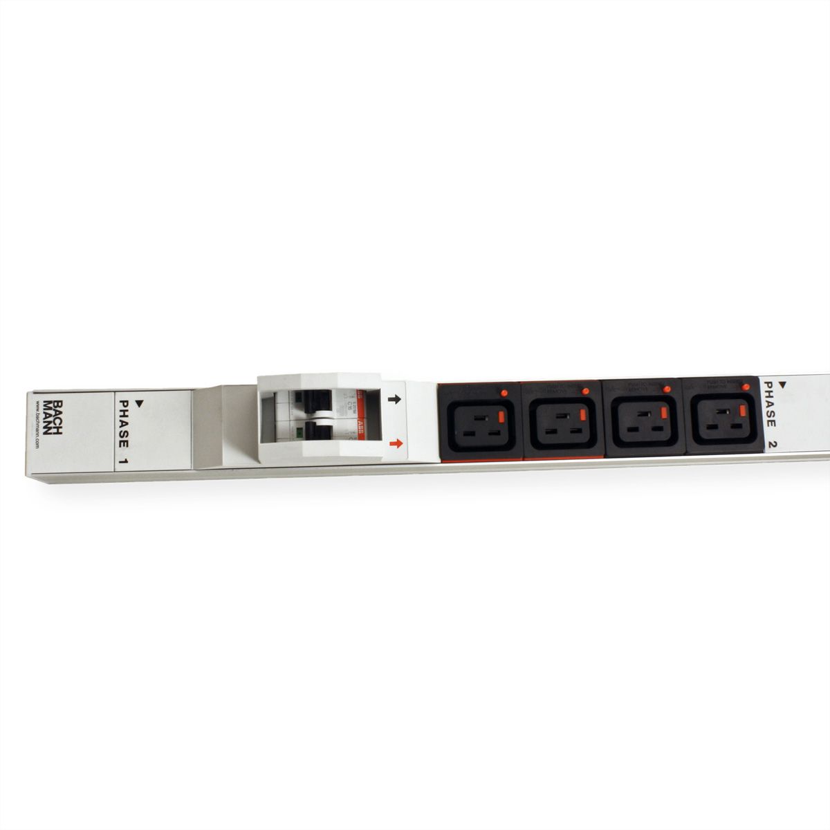 BACHMANN IT PDU ALU 1U 12xC19 6xline circuit breaker plug CEE 3L+N+PE 32A red