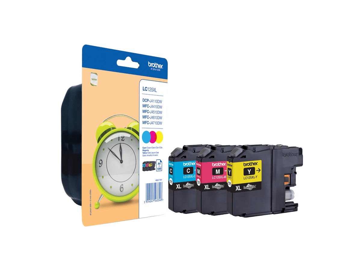 Brother LC125XLRBWBP inktcartridge 3 stuk(s) Origineel Cyaan, Magenta, Geel