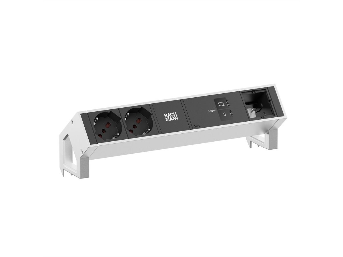 BACHMANN DESK2 2xP40 1xUSB C/C 100W, 1xCM L=0.2m INOX