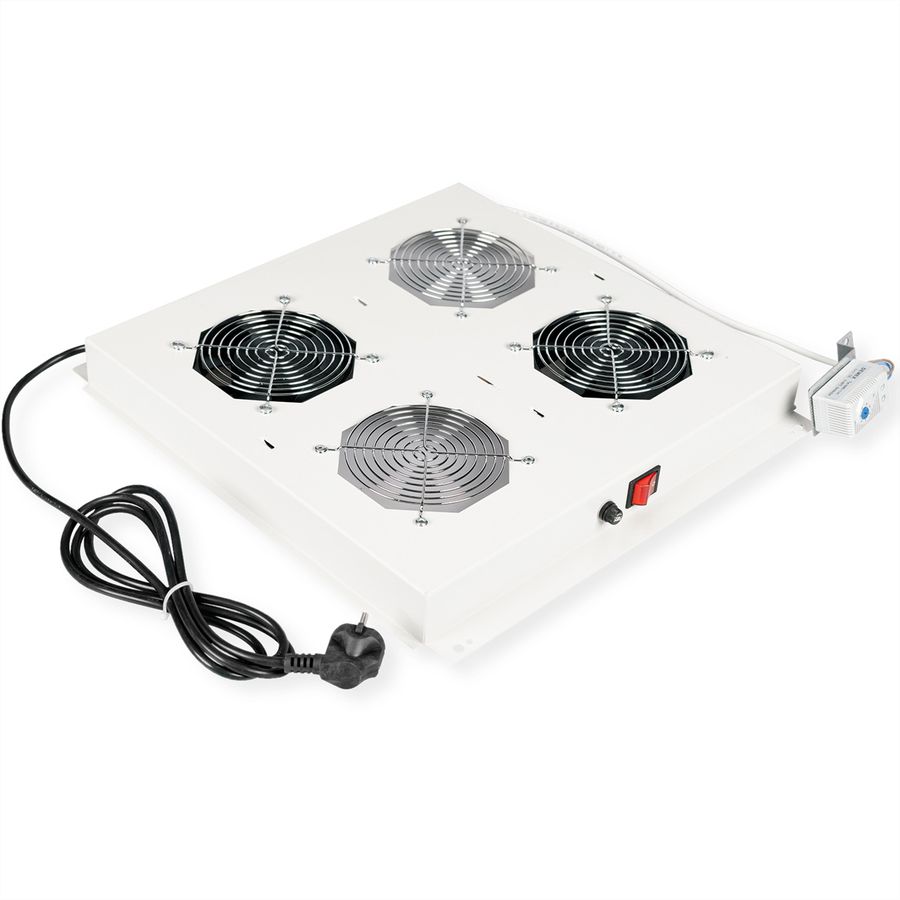 ROLINE 19-inch dakventilatie unit met 2 ventilatoren, thermostaat, grijs