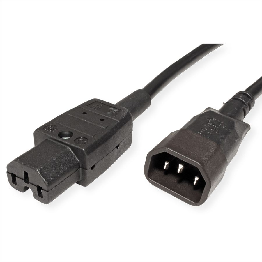 BACHMANN mains cable, IEC plug to hot appliance coupling, IEC320 C14/C15, 2 m