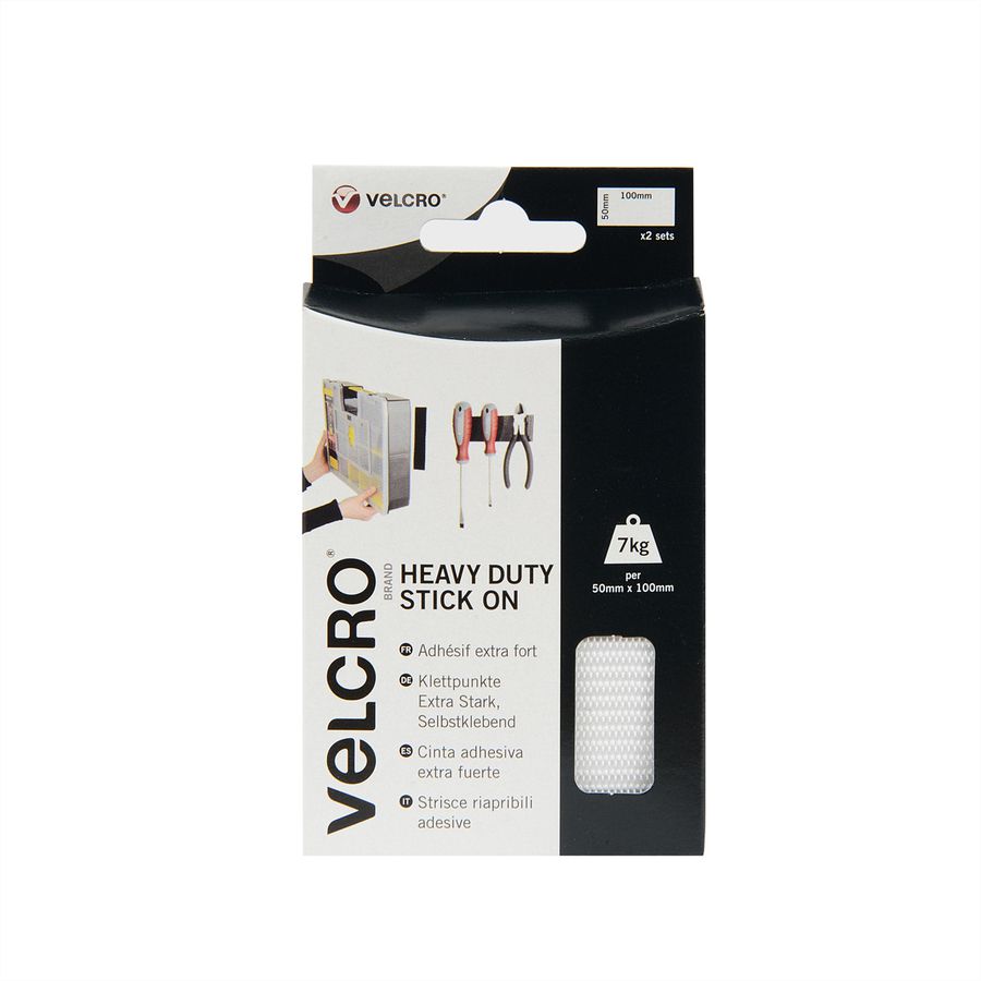 VELCRO® Klittenbandstrips Extra Sterk Zelfklevend Haak & Lus 50mm x 100mm x 2 sets Wit