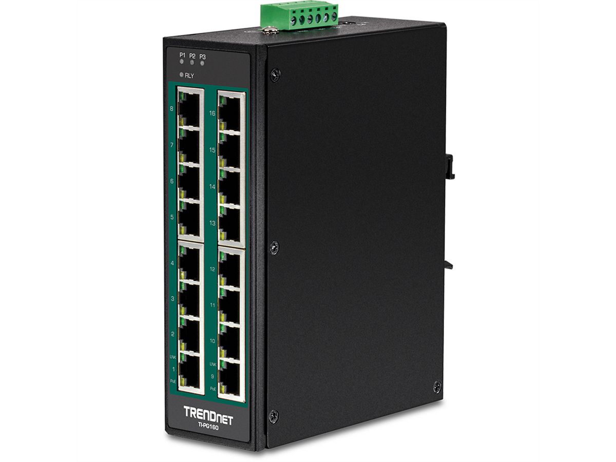 TRENDnet TI-PG160 16-poorts Industriële Gigabit DIN-Rail Switch PoE+