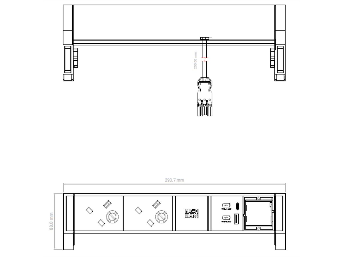 BACHMANN DESK2 2xUK 1xUSB A/C 22W 1xCM, 0.2m GST18 RAL9005 United Kingdom