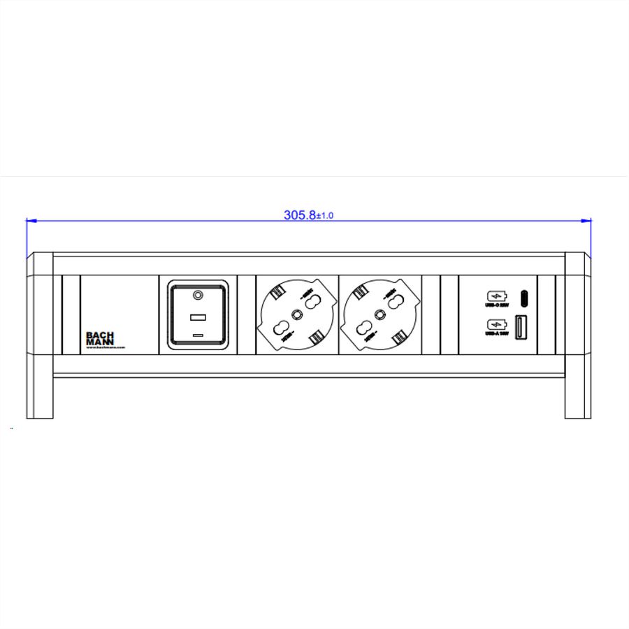 BACHMANN DESK 2xP40 1xUSB A/C 22W 1xSwitch GST18 RAL9010