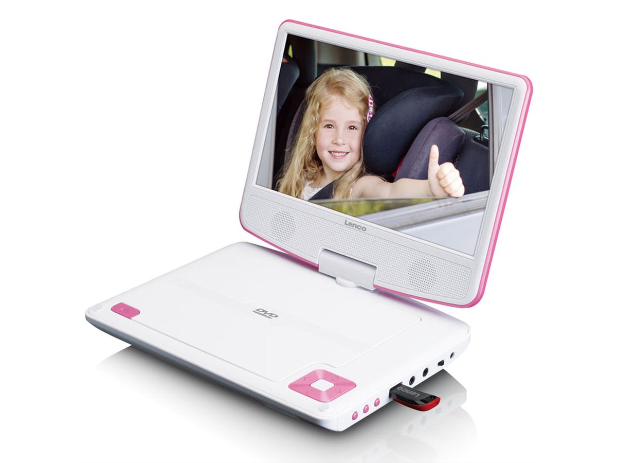Lenco draagbare DVD speler DVP-910PK, roze, met houder