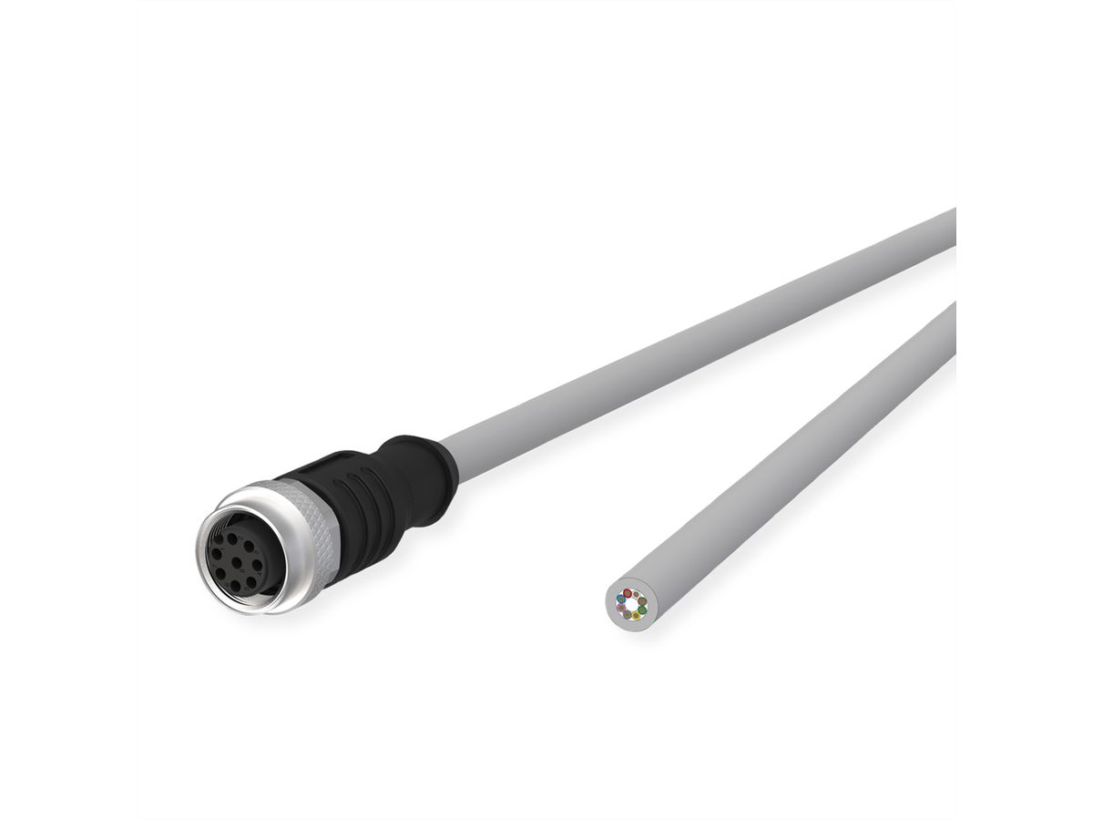 METZ CONNECT M12 sensor-/actuatorkabel, A-gecodeerd, M12-female recht - open einde kabel, grijs, 2 m