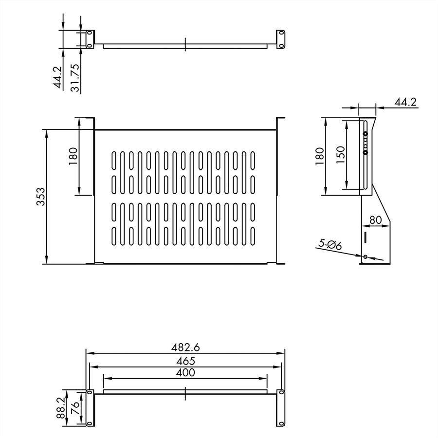 VALUE 19"-Fixed Shelf, 485 x 350mm, 2U, max. 25kg, black