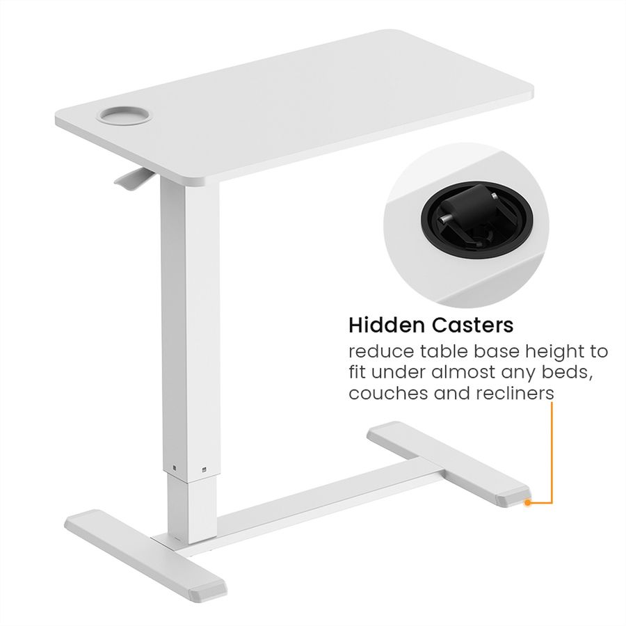 ROLINE Gas Spring Side Table / Workstation, height-adjustable, hidden casters, white