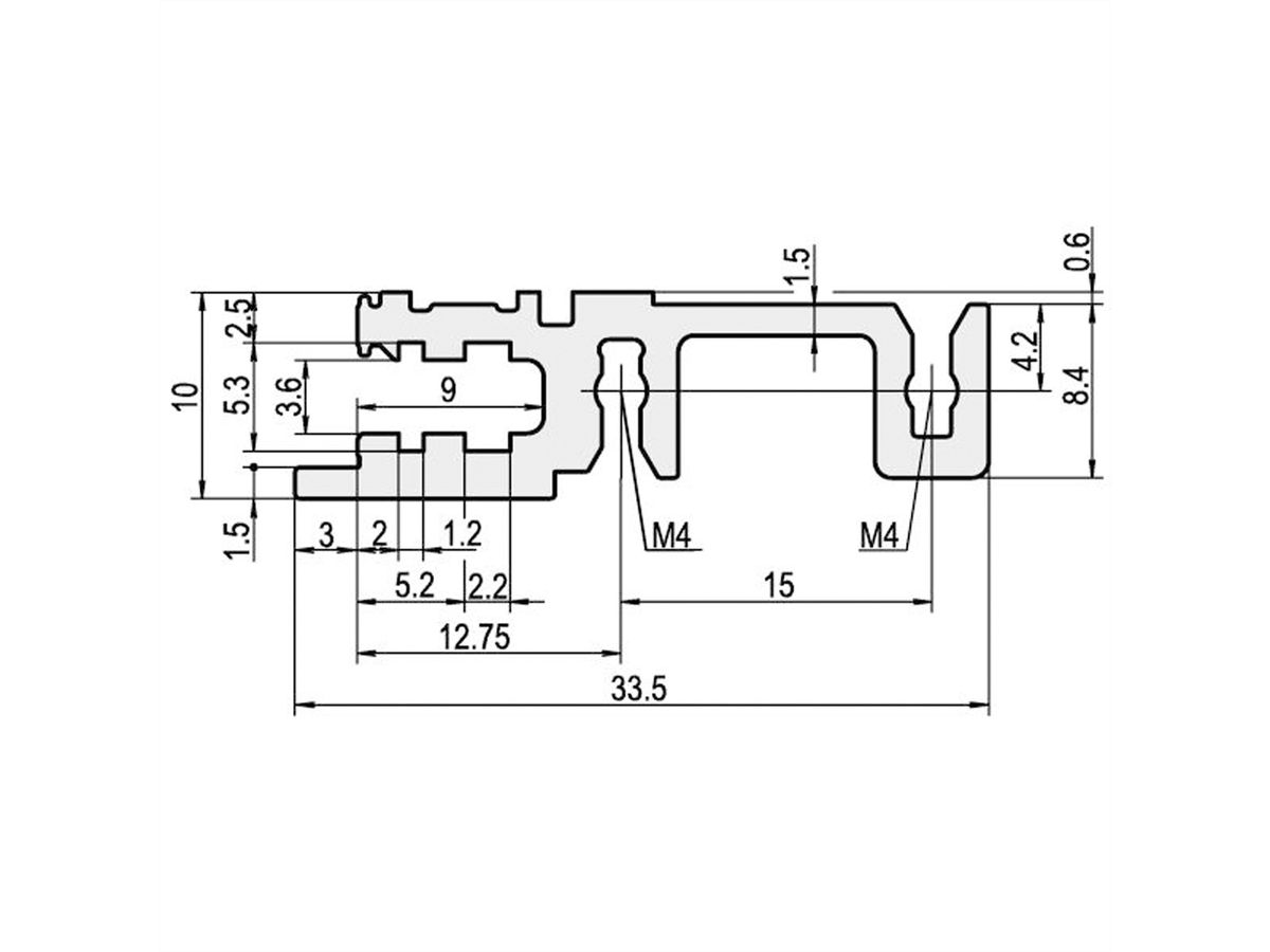 SCHROFF horizontaal railfront, type H-KD, zwaar, korte lip, 20 PK