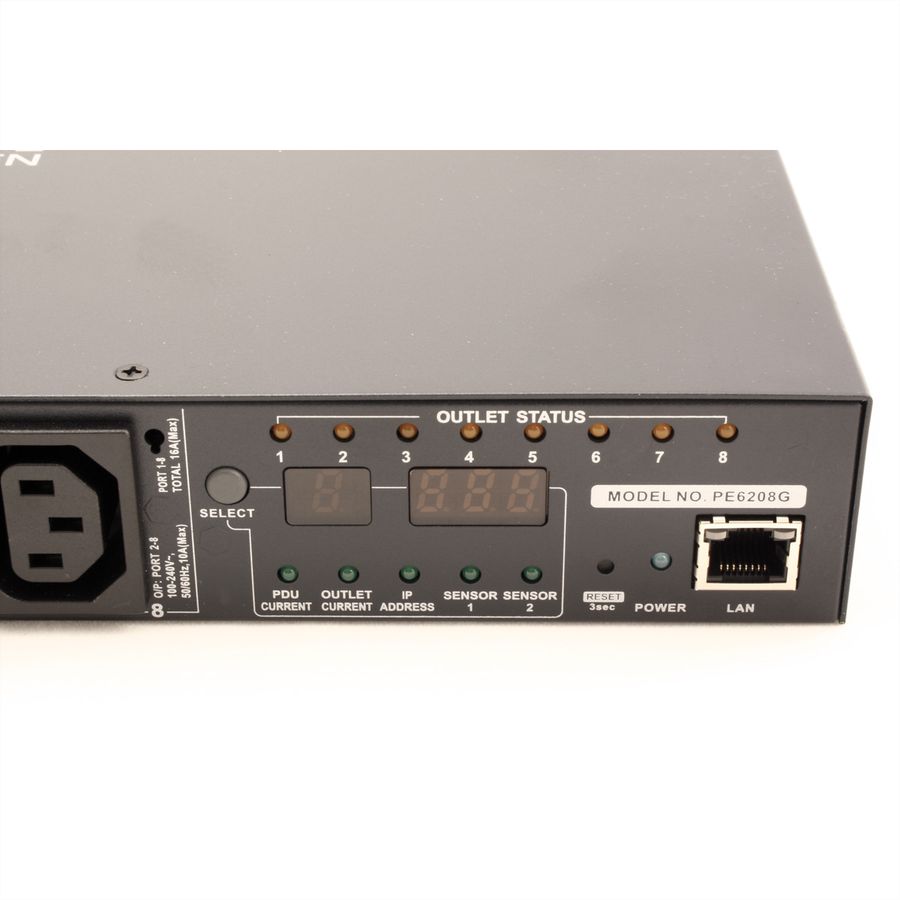 ATEN PE6208G IP-Fernschaltsteckdose, 8 Port, 1HE, 7x C13, 1x C19, 16A, Energiemessung