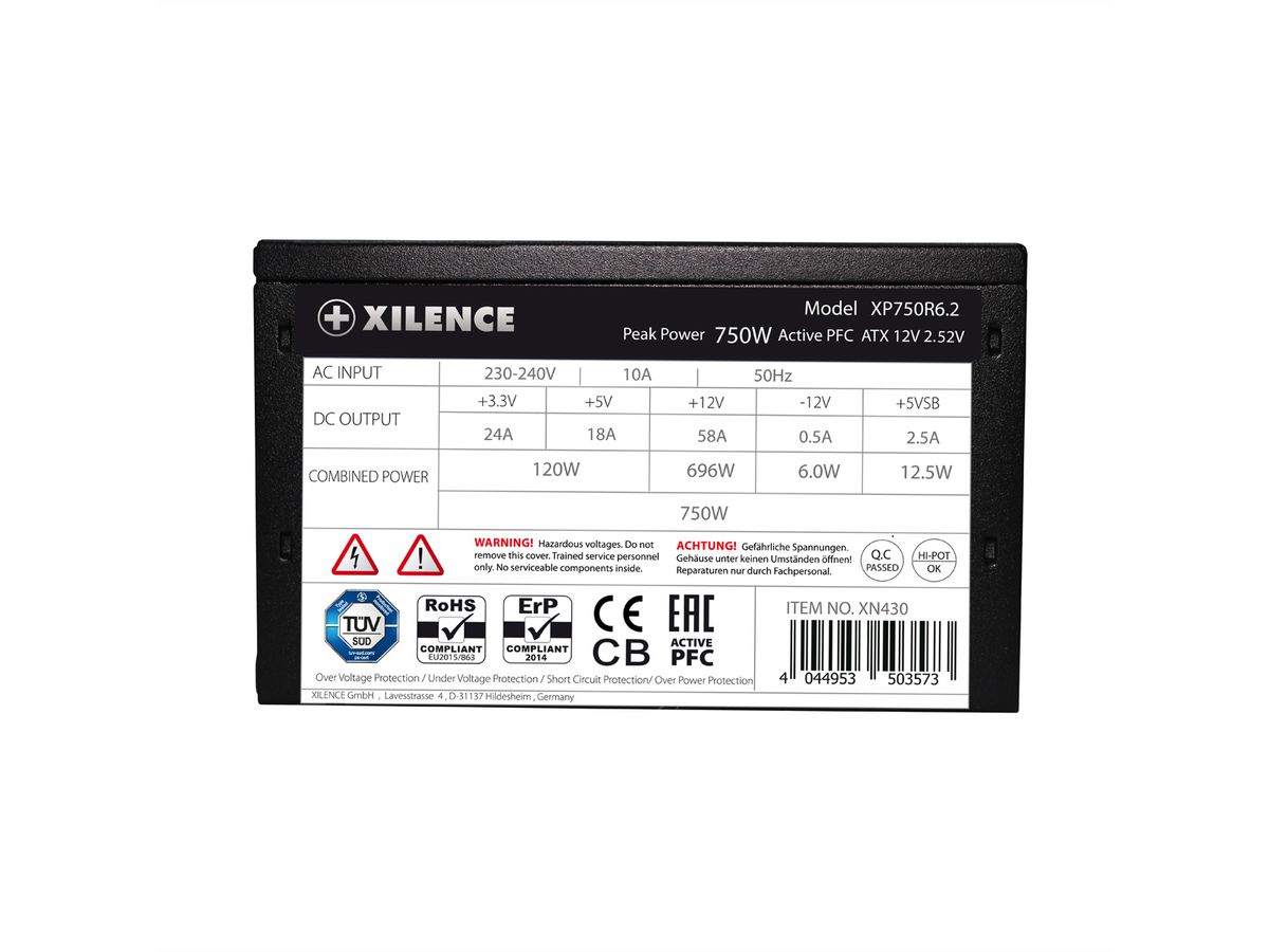 Xilence XP750R6.2 Gaming 750W ATX PC voeding, 80+, niet modulair