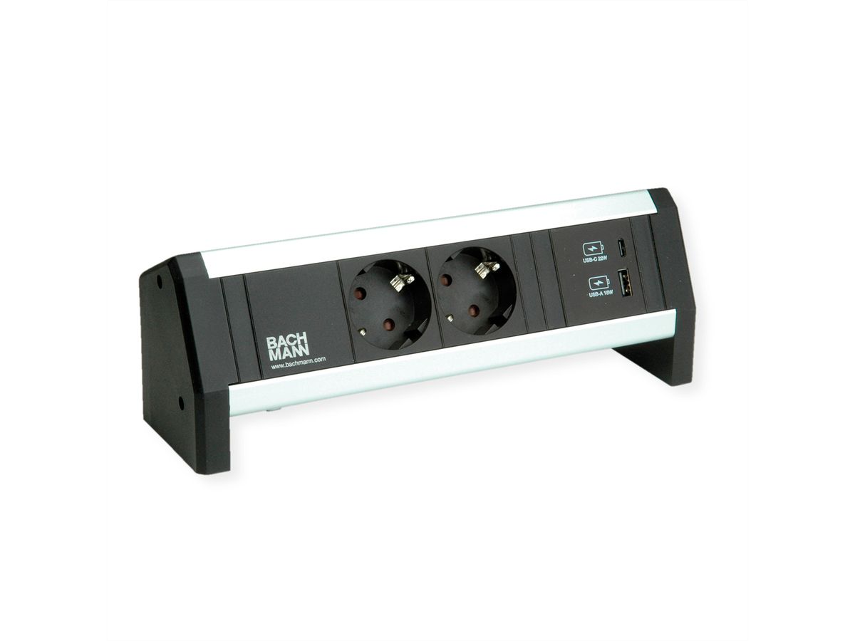 BACHMANN DESK 2xbeveiligd contact 1xUSB A&C, USB Oplader 22W, GST18