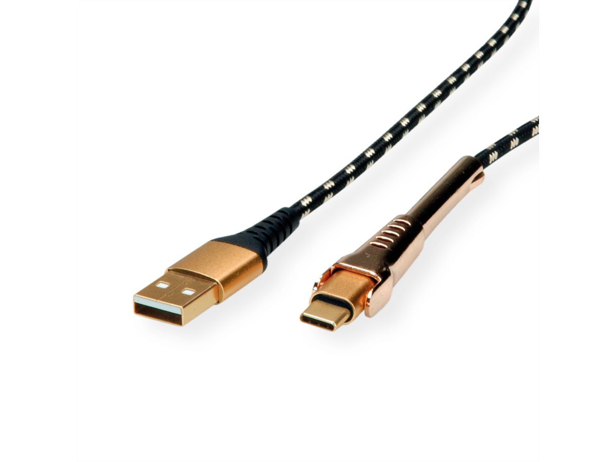 ROLINE GOLD USB 2.0 synchronisatie- en oplaadkabel, USB-A/USB-C, met steun, 1 m