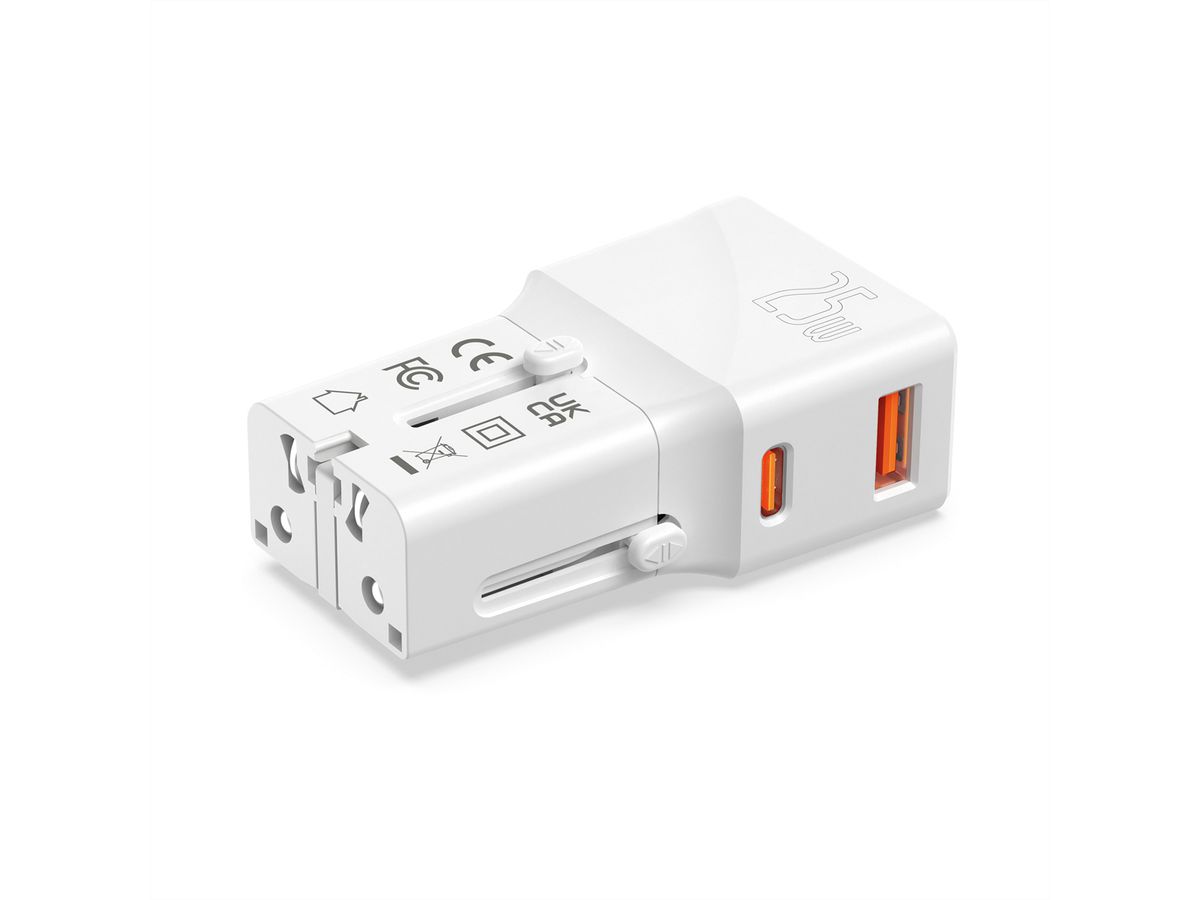 VALUE POCKET Travel Charger, EU/UK/US, 2x Ports (A+C), 25W