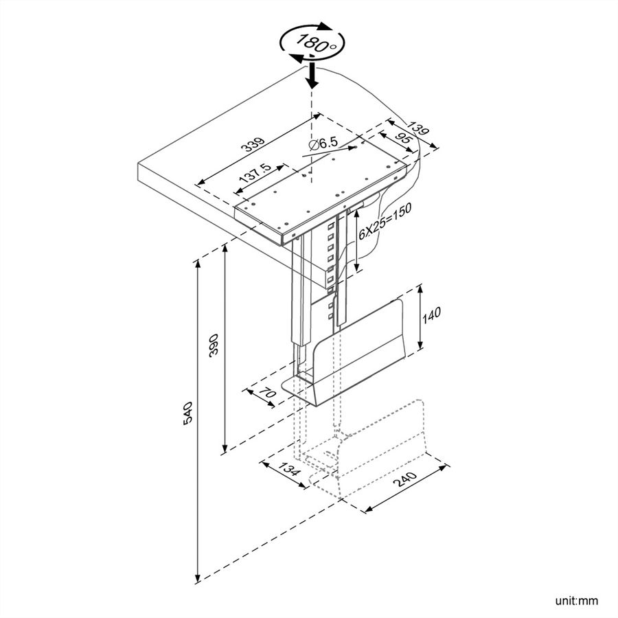 ROLINE Slim PC houder, uittrekbaar, draaibaar, zwart