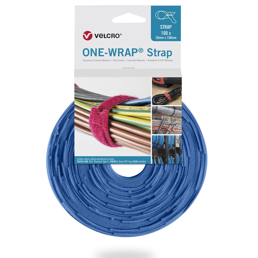 VELCRO® One Wrap® band 20 mm x 330 mm, 100 stuks, blauw