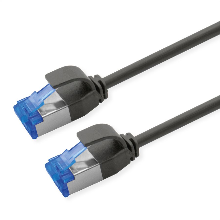 ROLINE S/FTP Patch Cord Cat.6A / Class EA, LSOH, Slim, PoE, black, 1 m