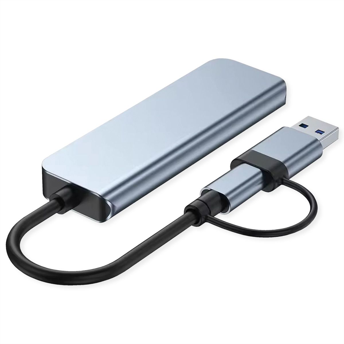 VALUE USB 3.2 Gen 1 Metal Hub, 4-Port Type-A, (1x USB 3.2 Gen 1 + 3x USB 2.0), type A+C-aansluitkabel