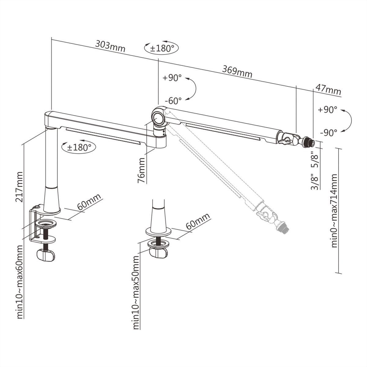 ROLINE Aluminum Professional Studio Microphone Arm