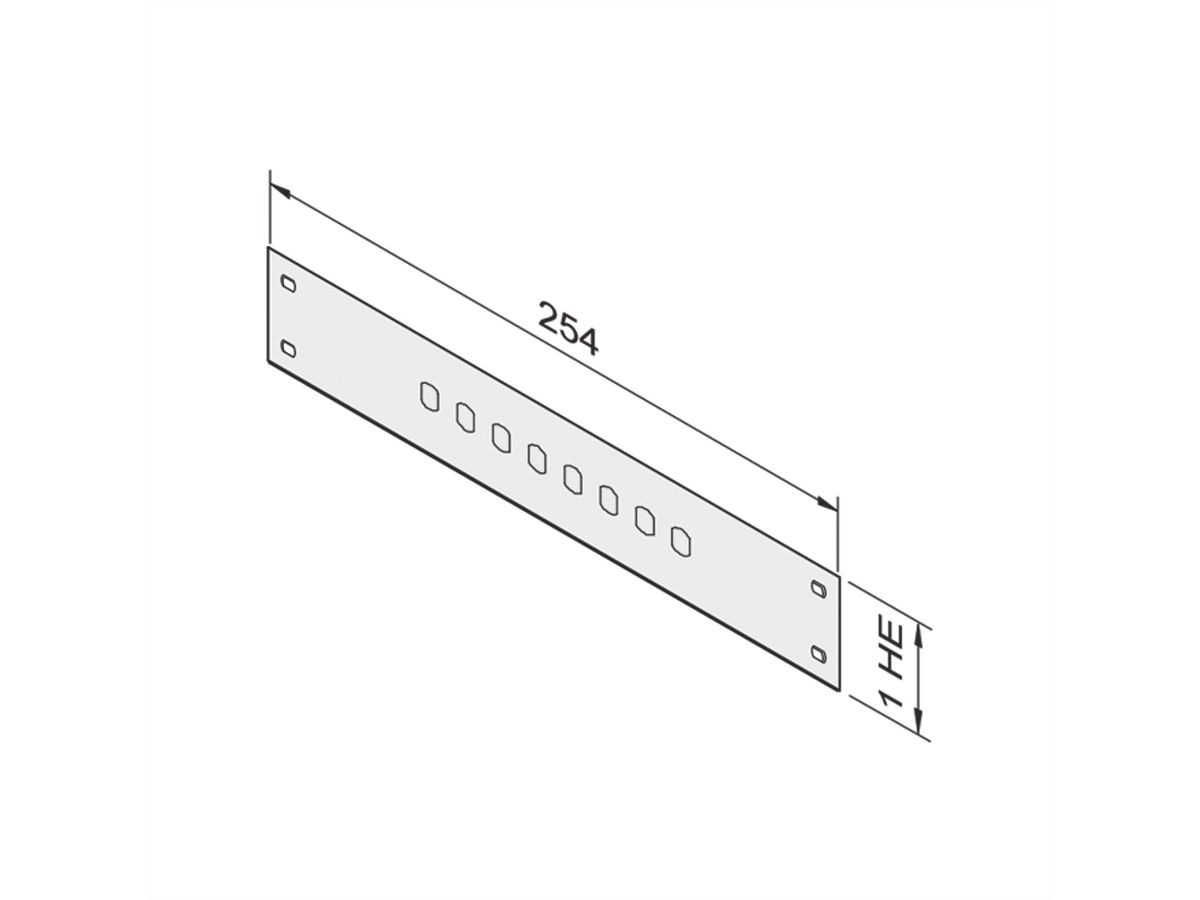 SCHROFF 10" frontpaneel met uitsparingen, 8 poorten ST, 1,5 mm, St, RAL 7035