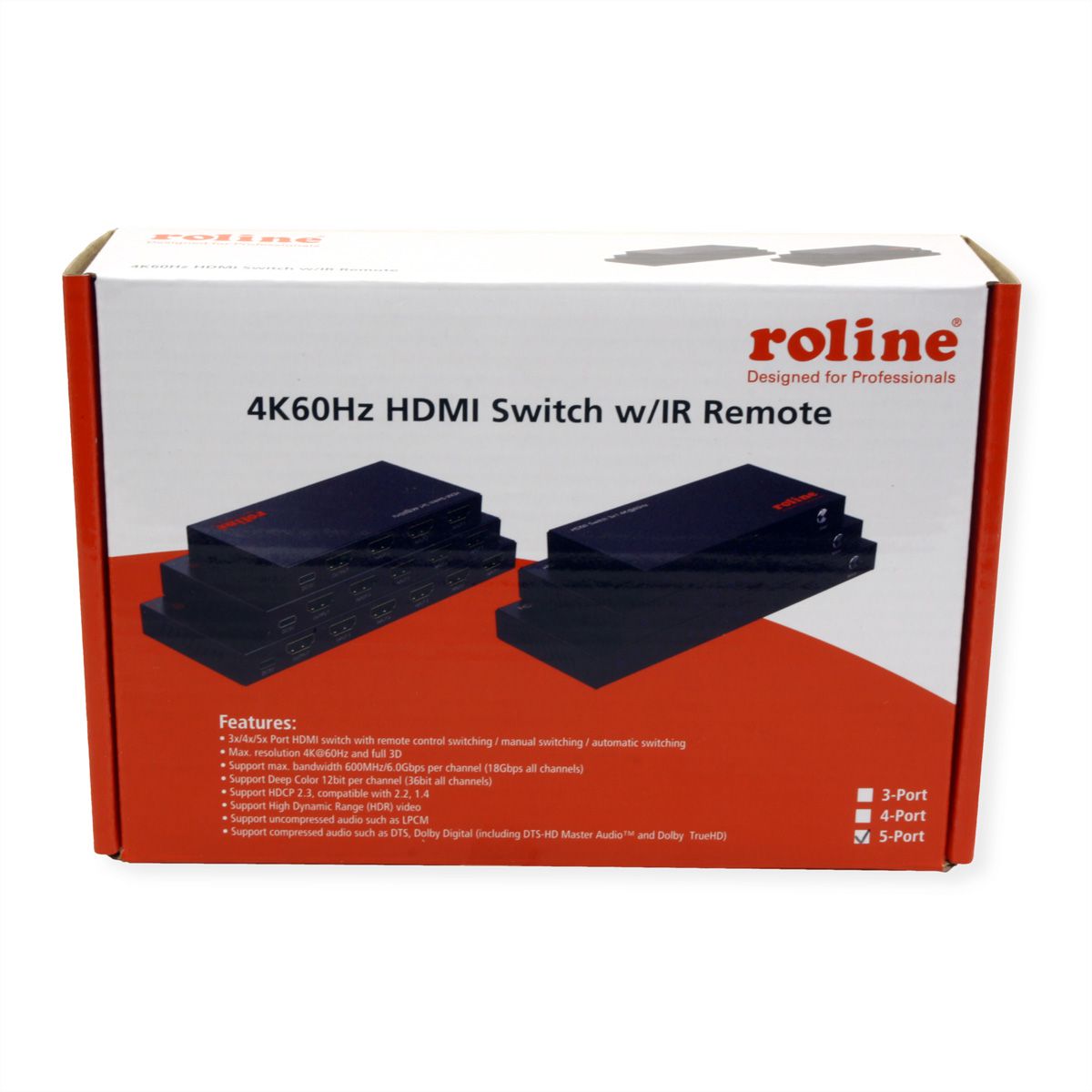 ROLINE HDMI Switch, 5x1, 4K60Hz, with Remote Control
