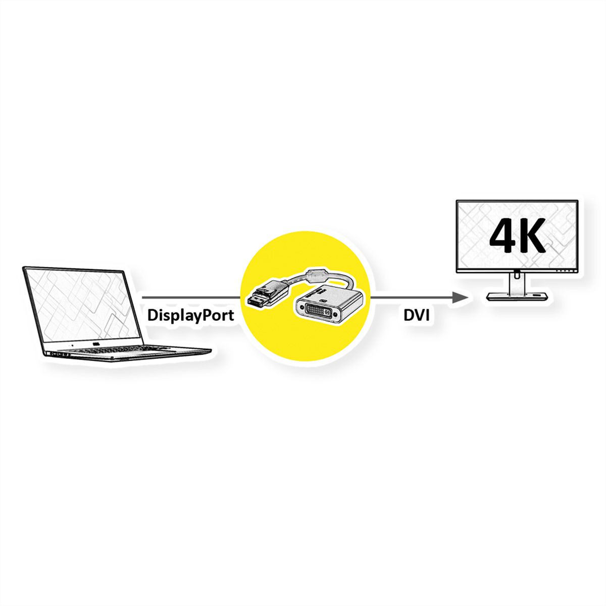 ROLINE GOLD 4K DisplayPort/DVI Adapter, Actief, v1.2, DP Male - DVI Female