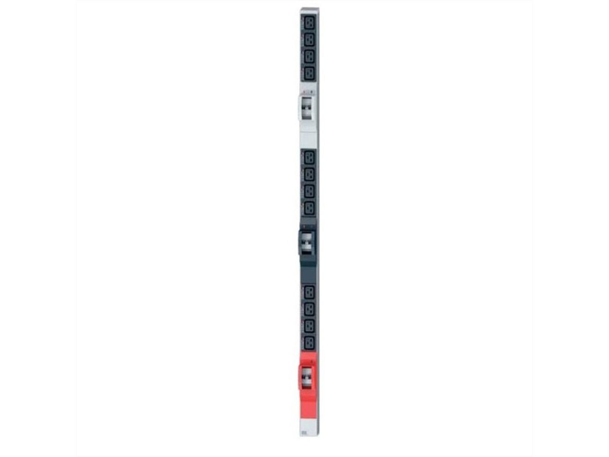 BACHMANN IT PDU ALU 1HE 12xC19 6-aderige kabel-veiligheidsschakelaar CEE 3L+N+PE 32A rood