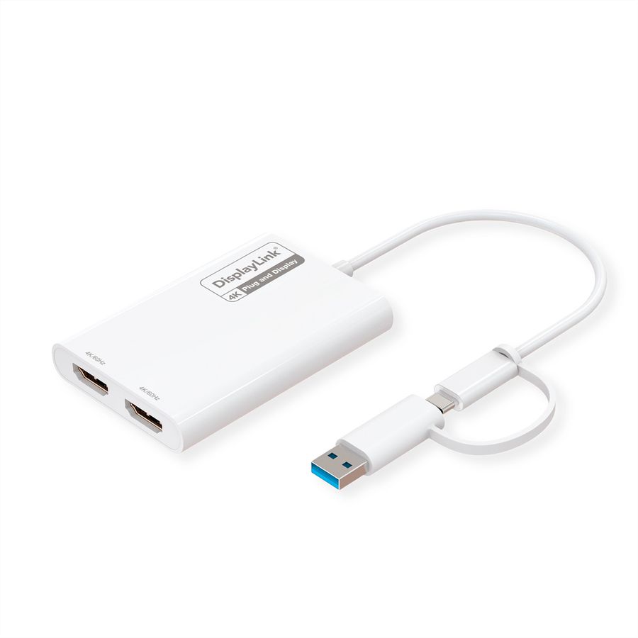 ROLINE Multi-DisplayLink Adapter USB Type A+C - 2x HDMI, Multi-Stream 4K
