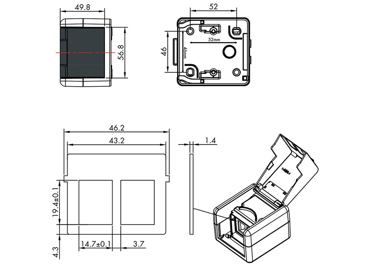 VALUE Outdoor wandbehuizing voor 2x keystones , grijs