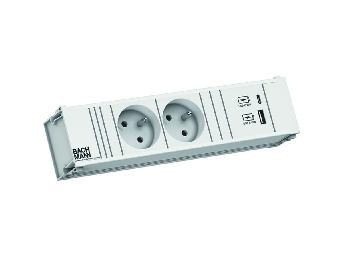BACHMANN CONI 2xUTE 1xUSB A/C 22W 0.2m GST18 RAL9010