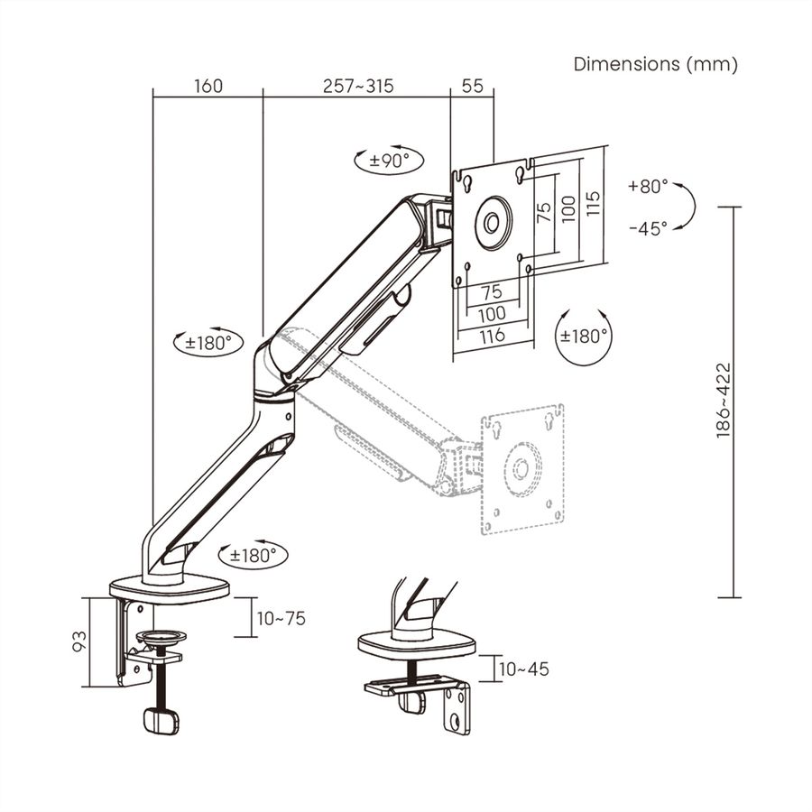 STANDARD Monitor Arm , Mechanical Spring, 17–32 inch, max. 10 kg, black
