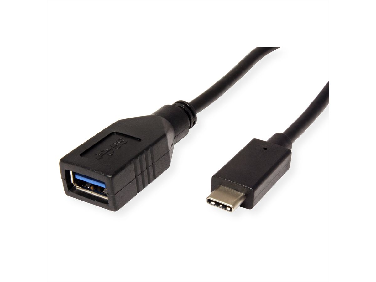 ROLINE USB 3.2 Gen 1 Type C cable, C-A, M/F, OTG, black, 0.15 m