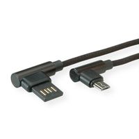 ROLINE USB 2.0 Kabel, A reversibel male  - Micro B (90° hoekig) male, zwart, 0,8 m