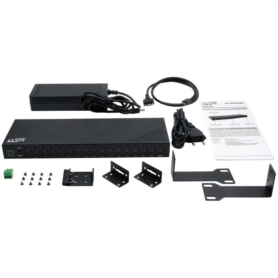 EXSYS EX-12276HMS 16-Port USB 3.2 Gen 2x1 Metal HUB, 15KV ESD Protection for Wall and DIN-Rail Mounting