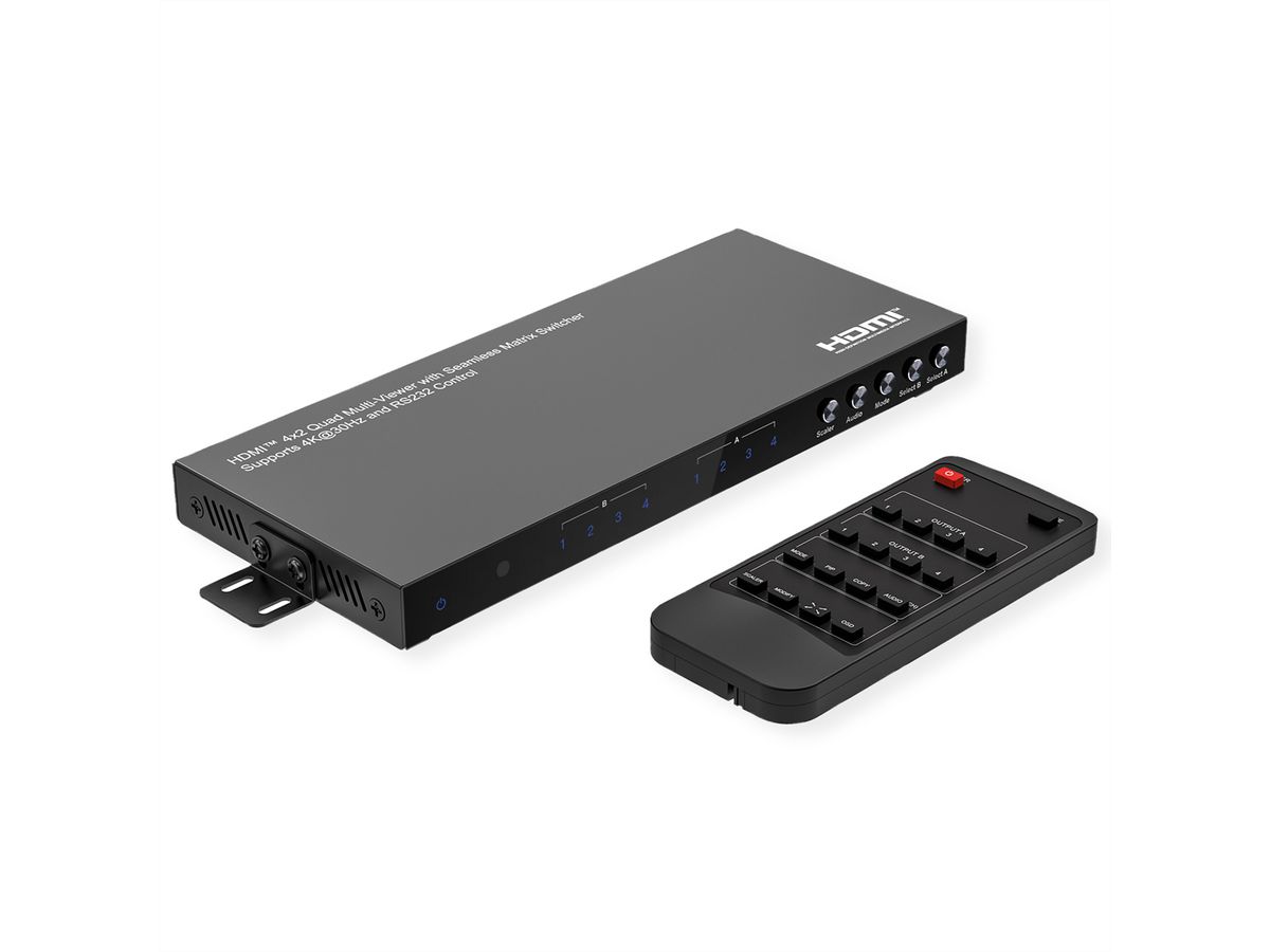 VALUE HDMI Matrix Switch, 4x2 QUAD Multi-Viewer, Naadloos schakelen