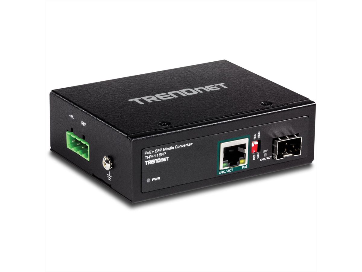 TRENDnet TI-PF11SFP Media Converter Industriële SFP naar Gigabit PoE+