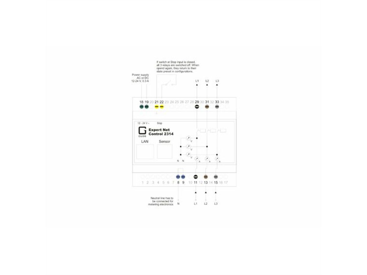 GUDE 2314-1 IP-relaisbesturing met 3 uitgangen en energiemeting DIN Rail