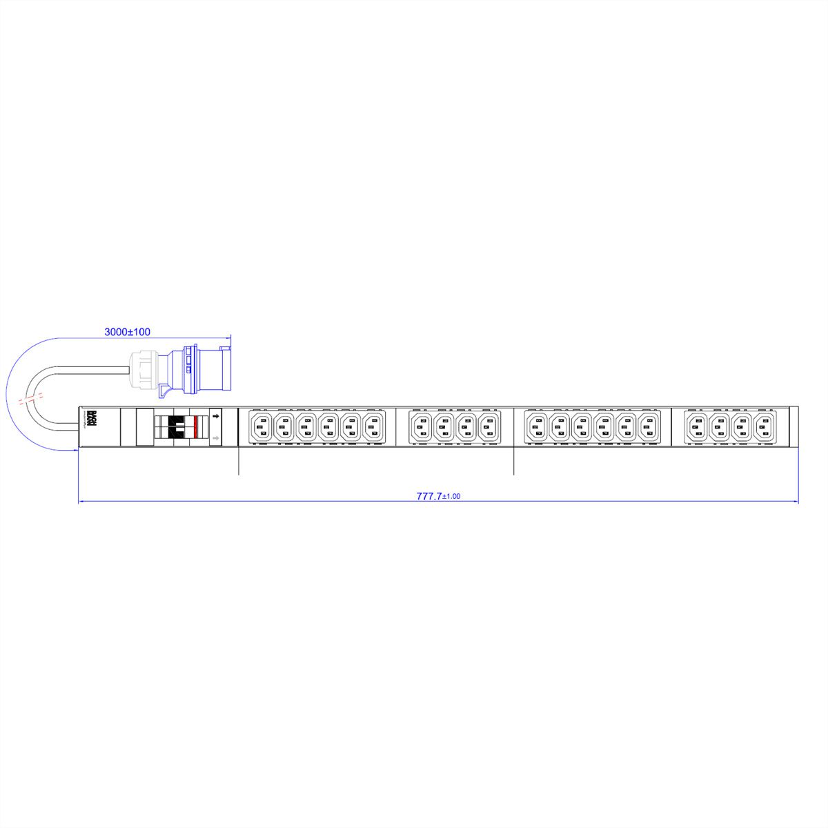 BACHMANN IT PDU ALU 1U 20x C13 2x circuit breaker CEE 32A blue