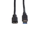 ROLINE USB 3.2 Gen 1 kabel, type, A M - Micro B M, zwart, 3 m