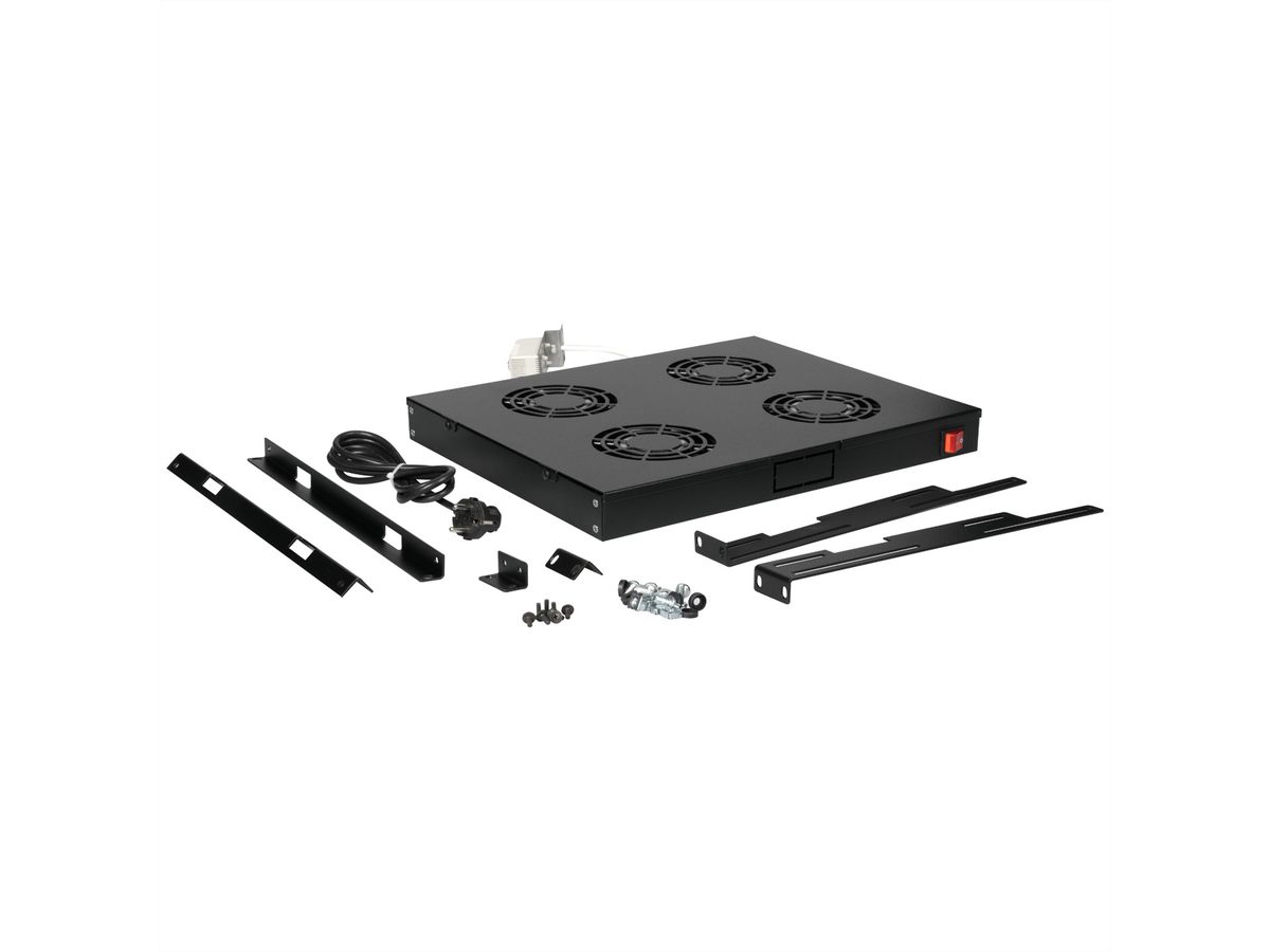 ROLINE 19-inch ventilatorunit 4 ventilatoren, Thermostaat zwart