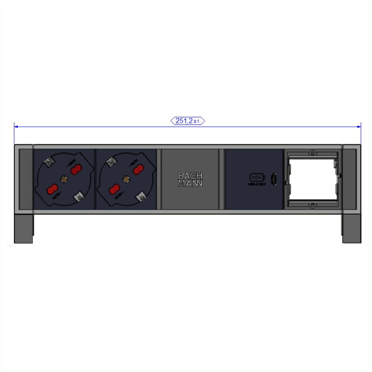 BACHMANN DESK2 2xP40 1xUSB C 30W 1xCM, 0,2m GST18 RAL9005 Italië
