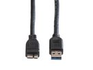 ROLINE USB 3.2 Gen 1 kabel, type, A M - Micro B M, zwart, 0,15 m