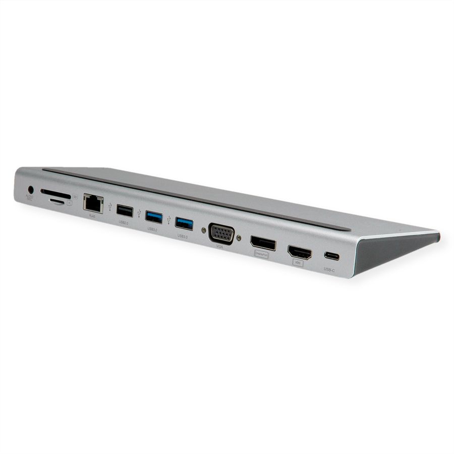 VALUE USB-C Multiport Docking Station, 4K HDMI/DP, VGA, USB, Kaartlezer, PD, LAN, Audio