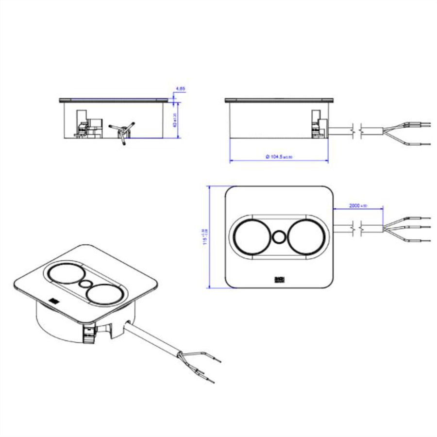 BACHMANN TWIST 2 1xUTE 1xUSB A/C 22W 2,0m AEH RAL9005 30GE angular