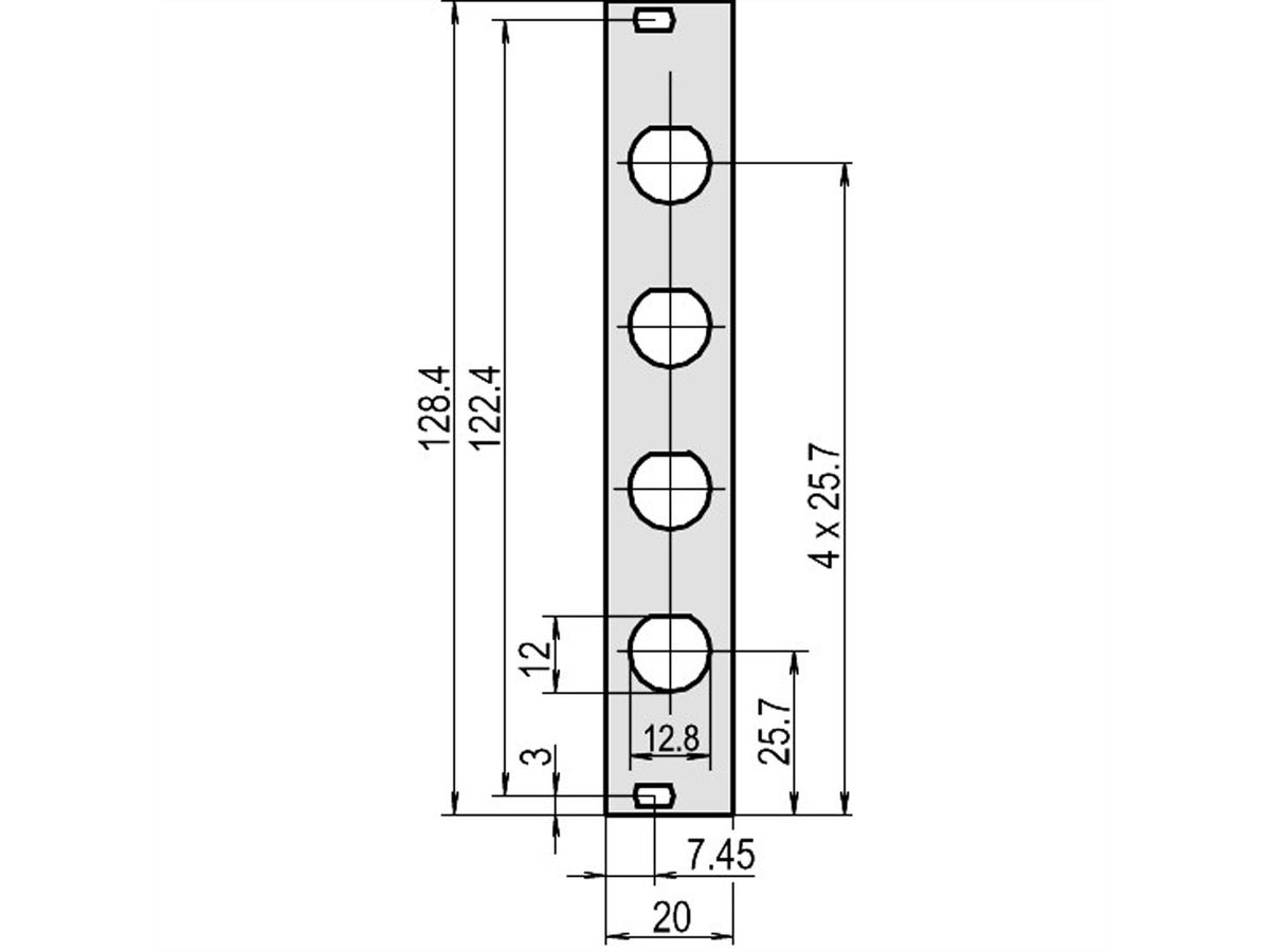 SCHROFF Front Panel, Unshielded, Cutout for Coax Connectors, 2.5 mm, Al, Front Anodized, Rear Conductive
