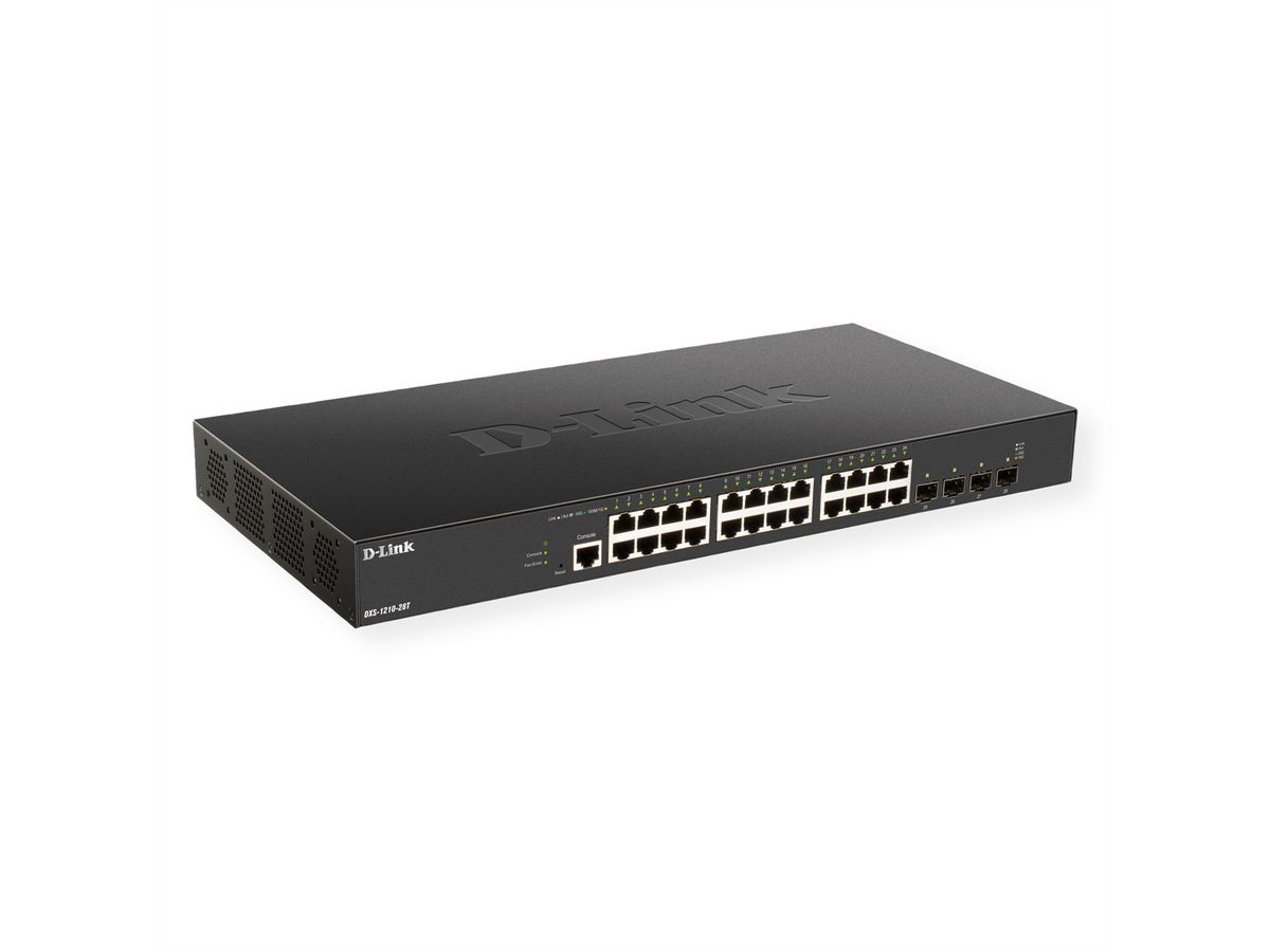 D-Link DXS-1210-28T Smart Managed Switch, 24x 10G Base-T + 4 x 10G/25G SFP28 Poorten