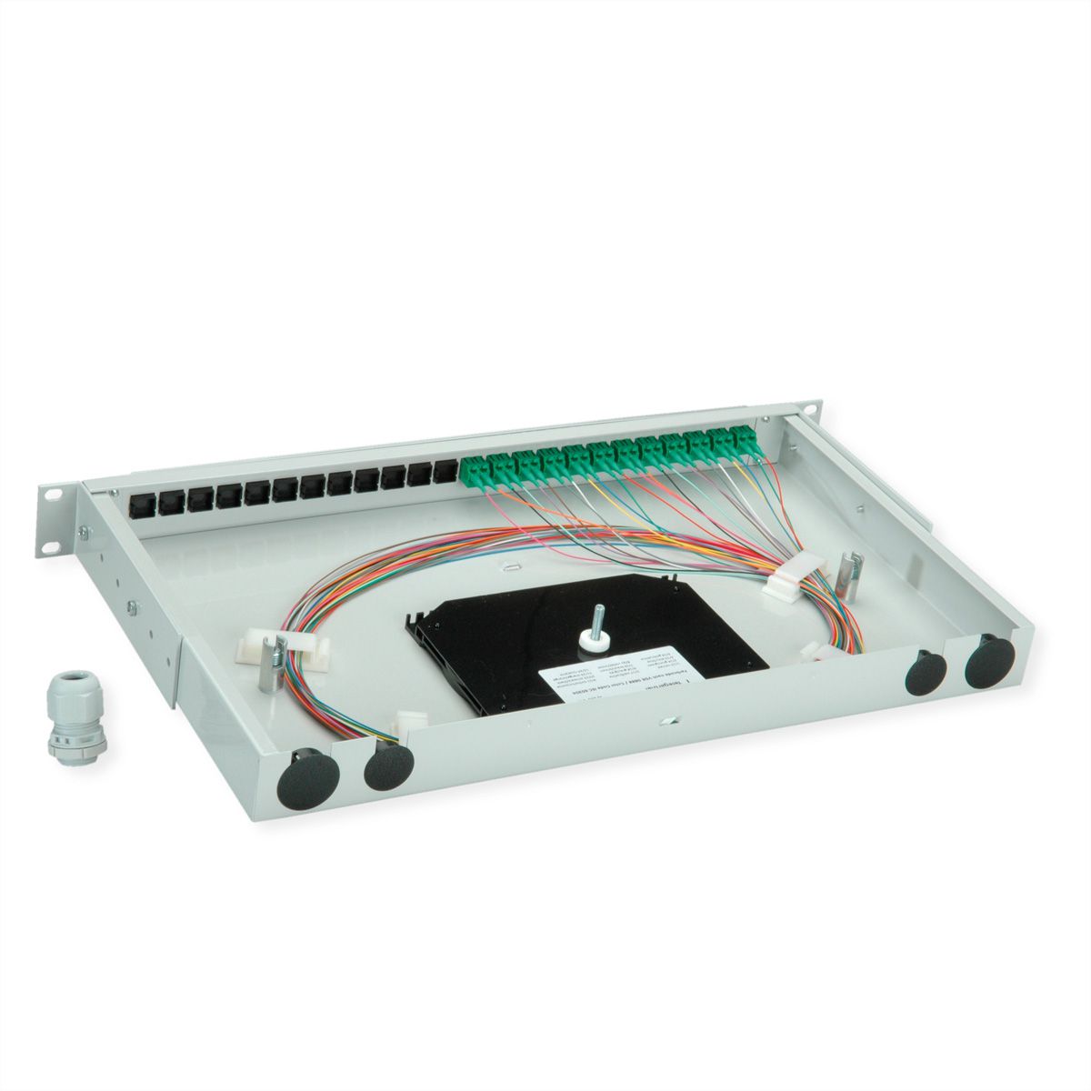 TELEGÄRTNER BASIS V LWL-Panel mit Kupplungen & Pigtails, 12x LC Duplex, grün, OS2 APC