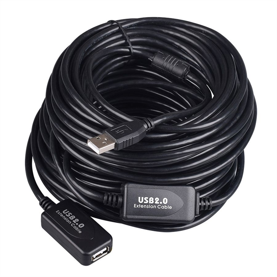 STANDARD USB 2.0 Extension Cable, active with Repeater, black, 15 m
